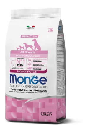 Monge Dog Speciality All Breeds Puppy and Junior Monoprotein (свинина, рис, картошка) в зоомагазине Лепшы Сябар