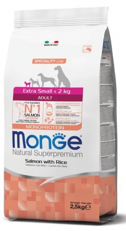 Monge Dog Speciality Monoprotein Adult X-Small (лосось, рис) в зоомагазине Лепшы Сябар