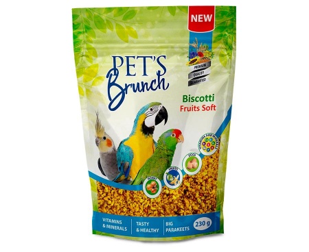 Корм сухой для птиц средних и крупных видов PET'S BRUNCH BISCOTTI FRUITS SOFT, 230 г в зоомагазине Лепшы Сябар
